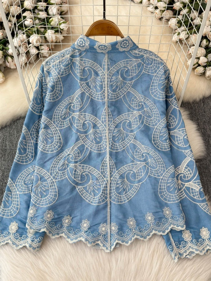 復古花朵刺繡獨特襯衫 X2930