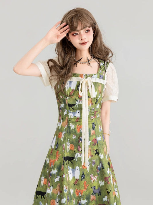 Animal Pattern See-through Sleeved Dress X2681