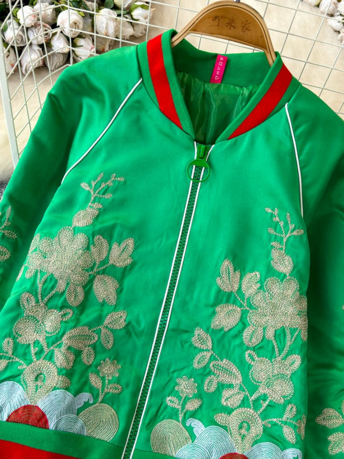Flower Pattern Full Zip China Jacket X2908