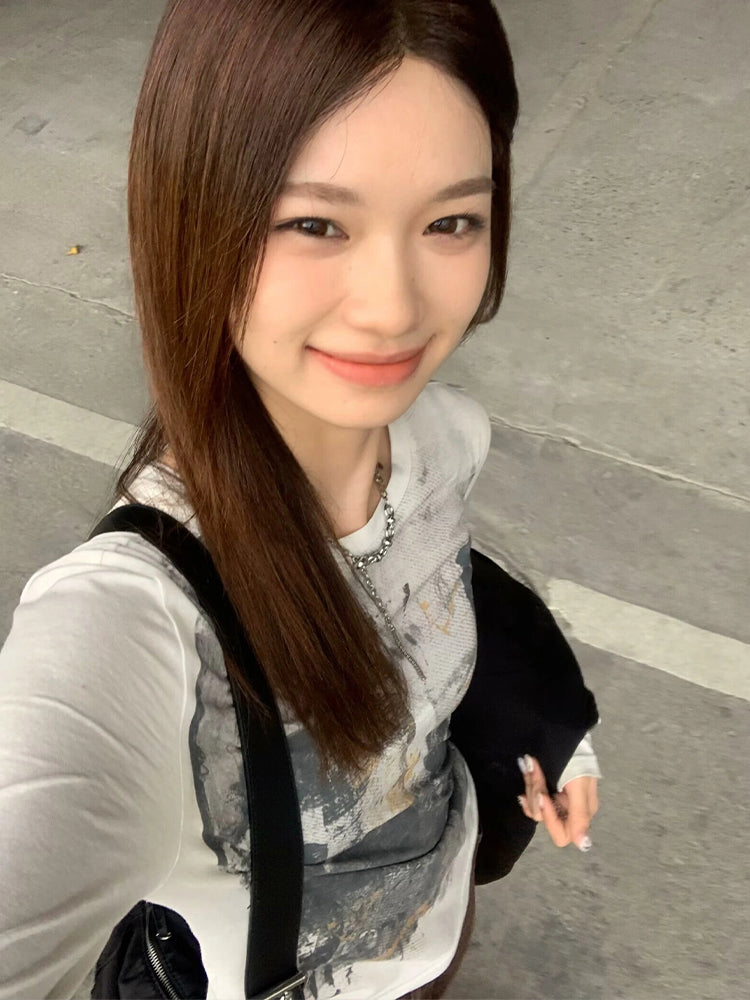 清涼洗水印花長袖襯衫 X3060