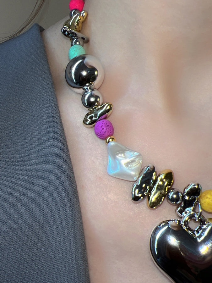 Colorful Beaded Heart Pendants X2675
