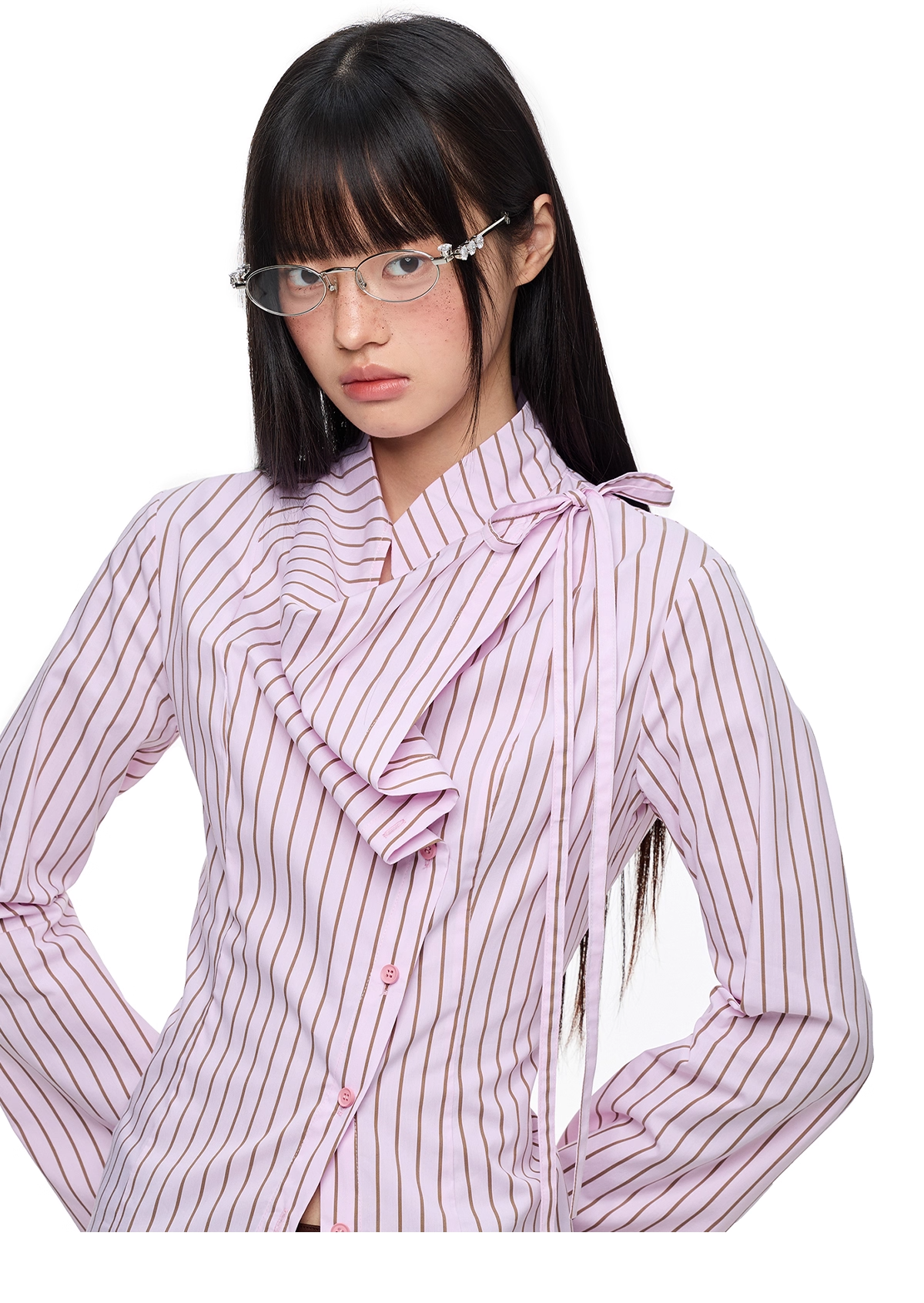 Blue Striped Long Sleeve Overlap Collar Shirt X3333
