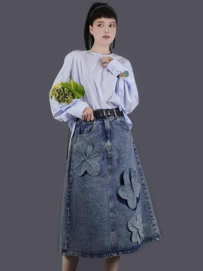 3D Flower Decorated Denim Skirt X2758