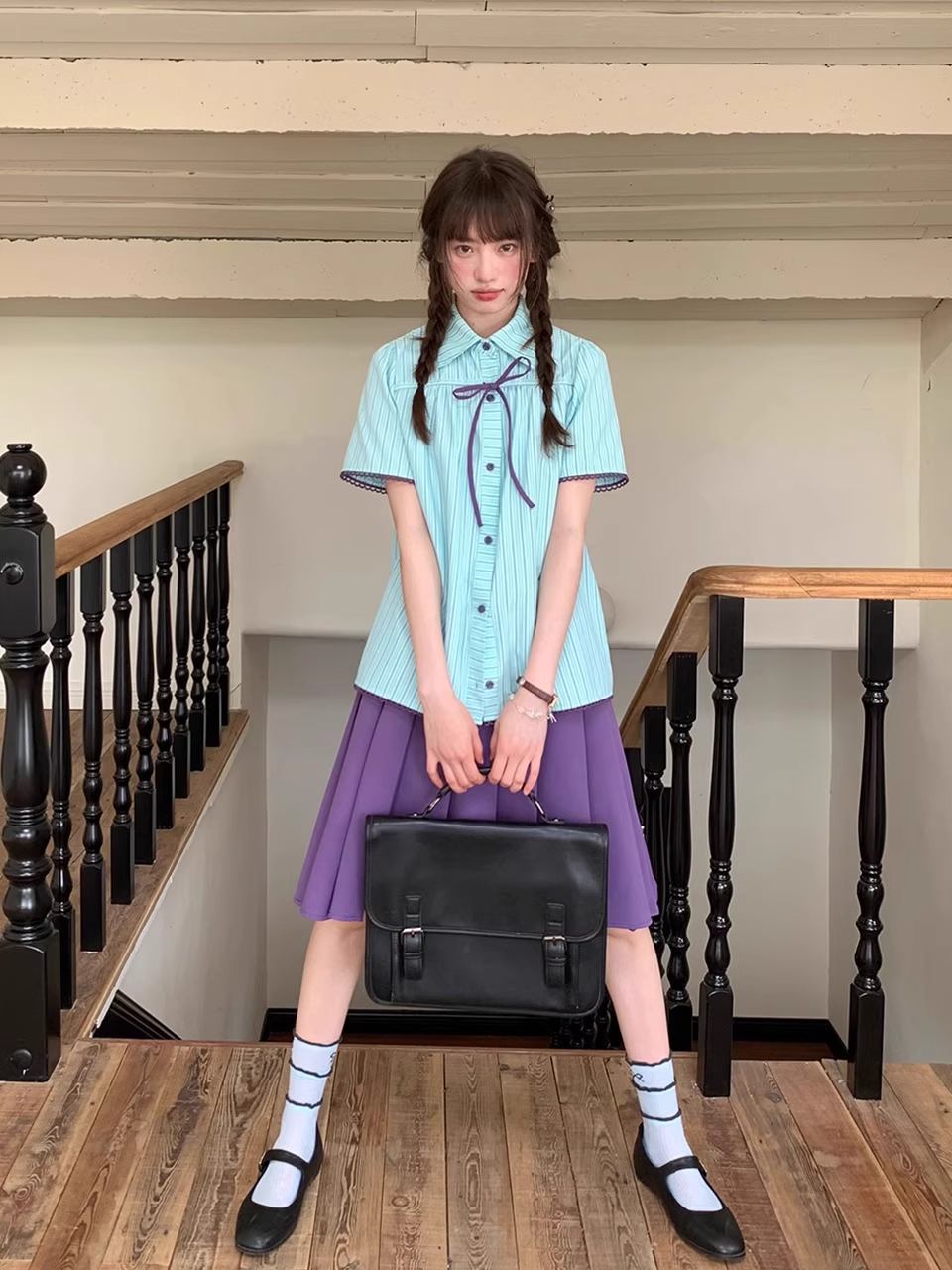 Cheese Color Bow Tie Sailor Collar Loose Shirt/Shorts Set X3323
