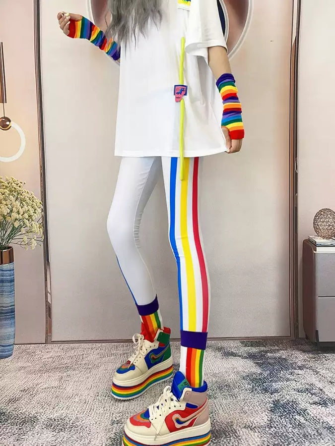 彩條紋修身緊身褲 X2863