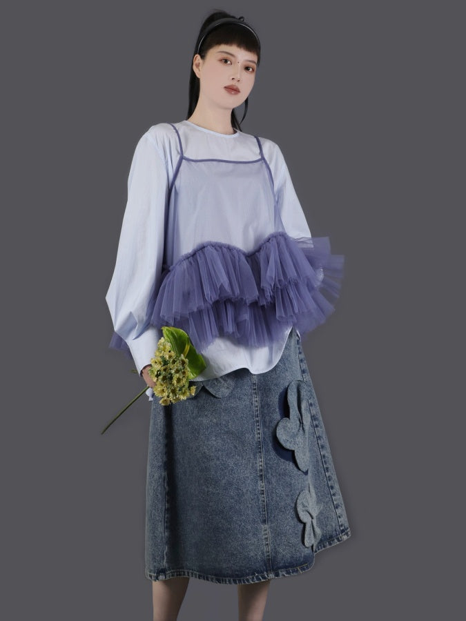 3D Flower Decorated Denim Skirt X2758