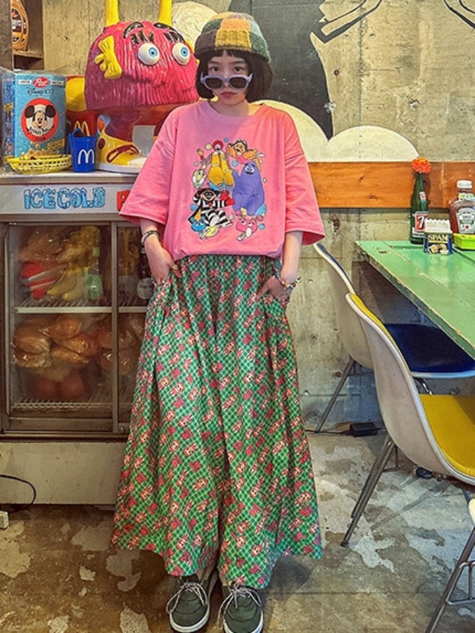 Retro cute print loose pants X2743