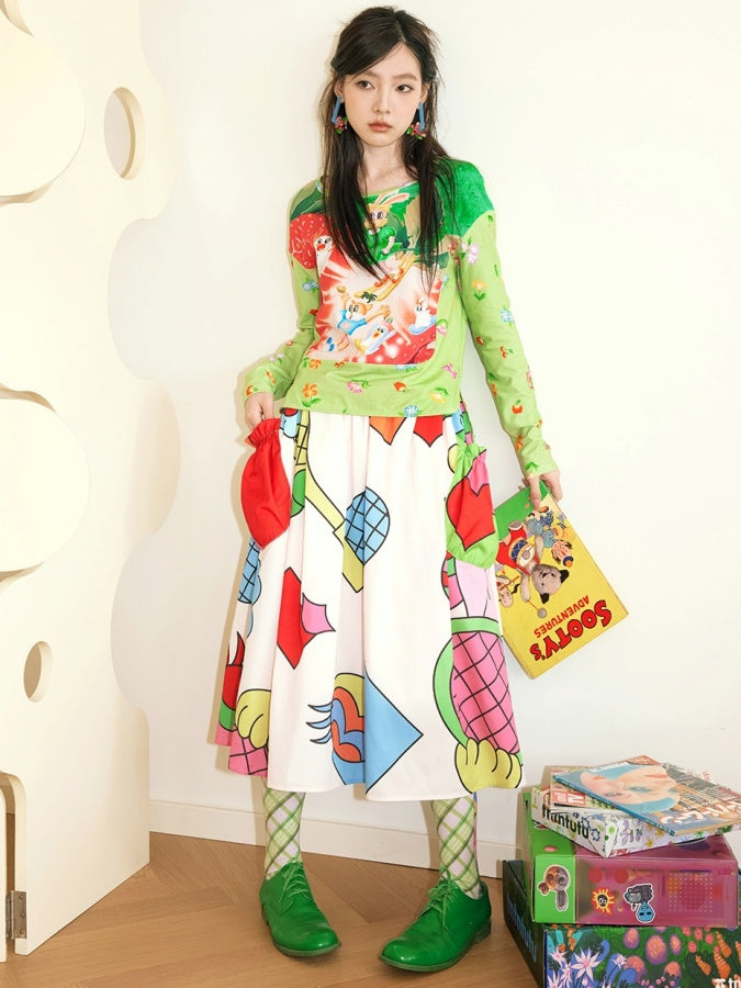 Colorful Graphic Flared Skirt X2703