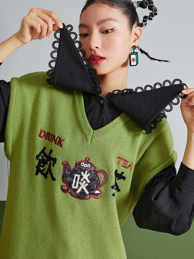 法式尖領連身裙 X2864