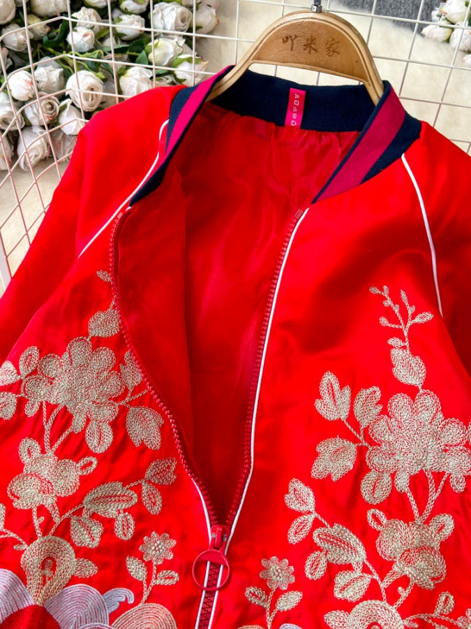 Flower Pattern Full Zip China Jacket X2908
