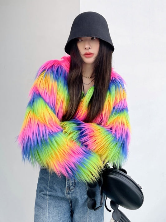 Rainbow Imitation Cropped Jacket X2635