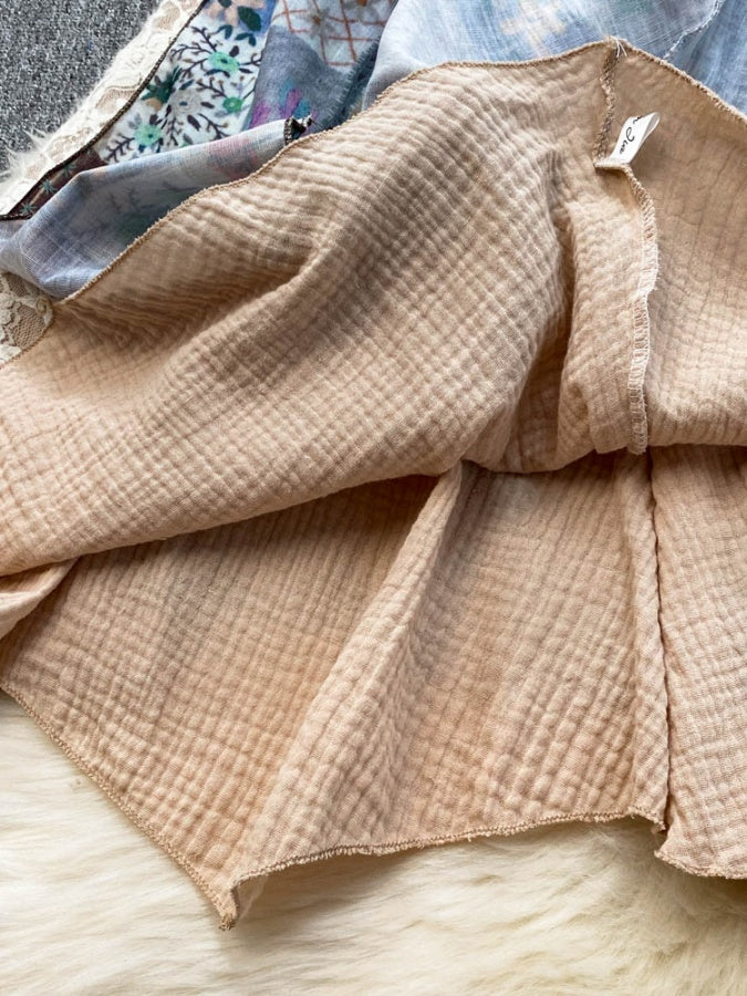 Retro Check Flower Pattern A-line Skirt X2931