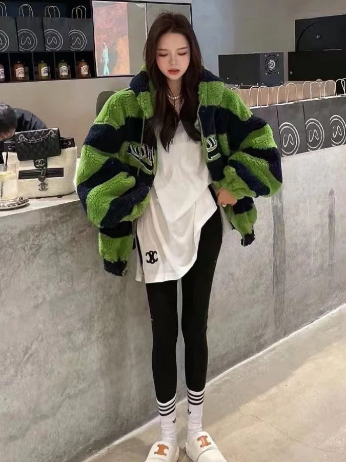 Boa 羊毛條紋派克大衣 X2585