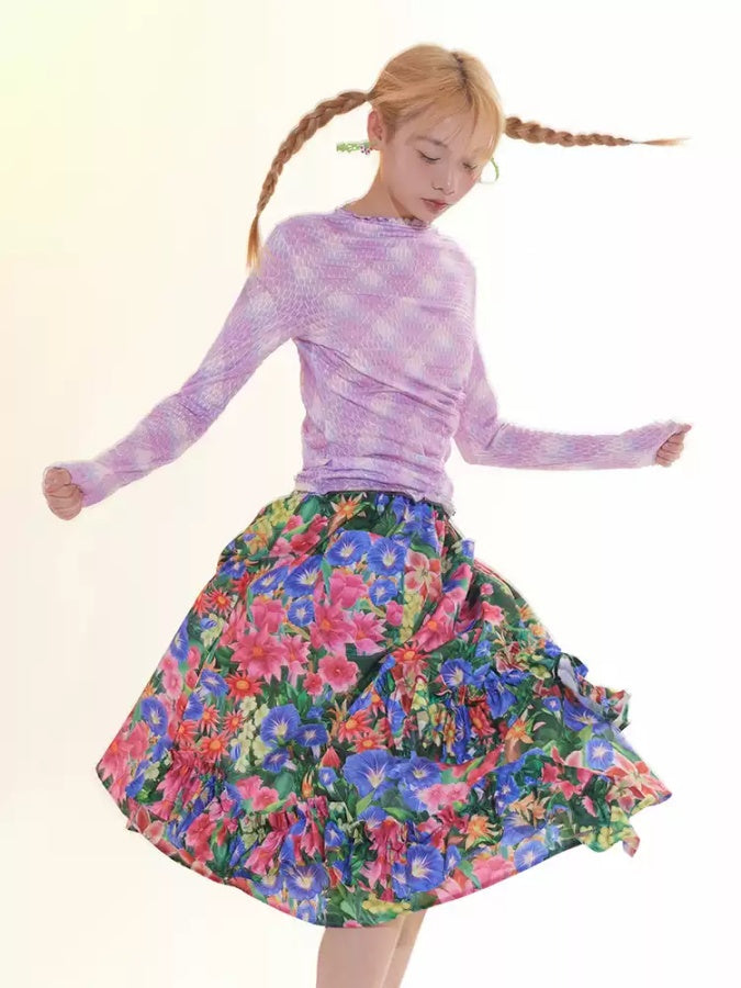 Checked Medium Flared Skirt X2854