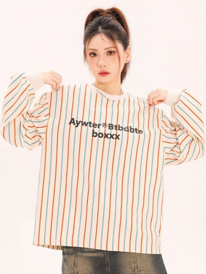 Y2K 彩色條紋套頭衫 X2671