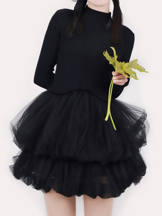 Volume Silhouette Mini Mesh Dress X2631