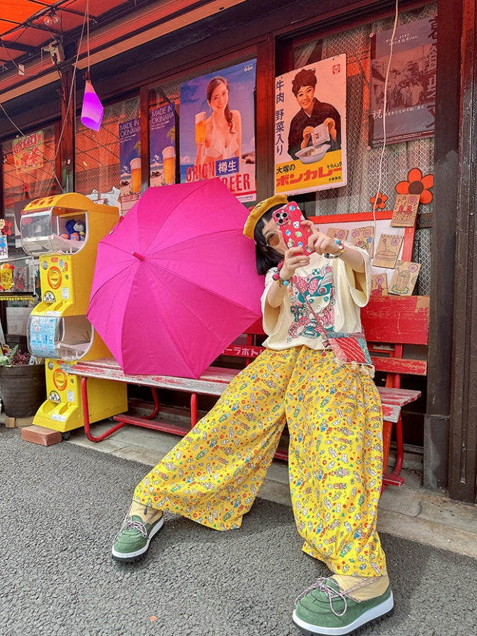 Cute Illustration Print Loose Pants X2742