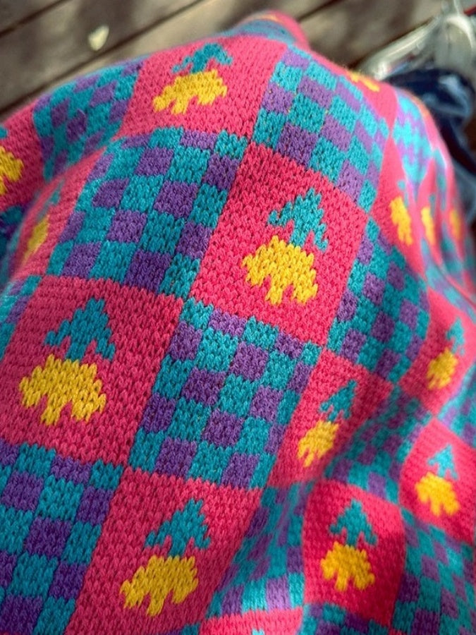 Checked flower knit skirt X2595