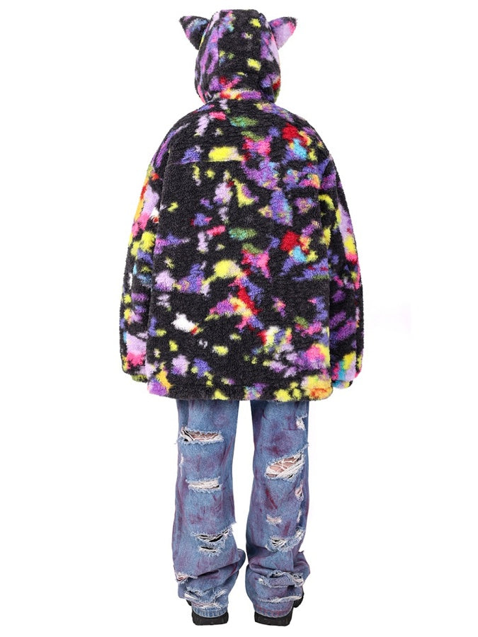 Colorful Boa Fleece Hoodie Jacket X2615