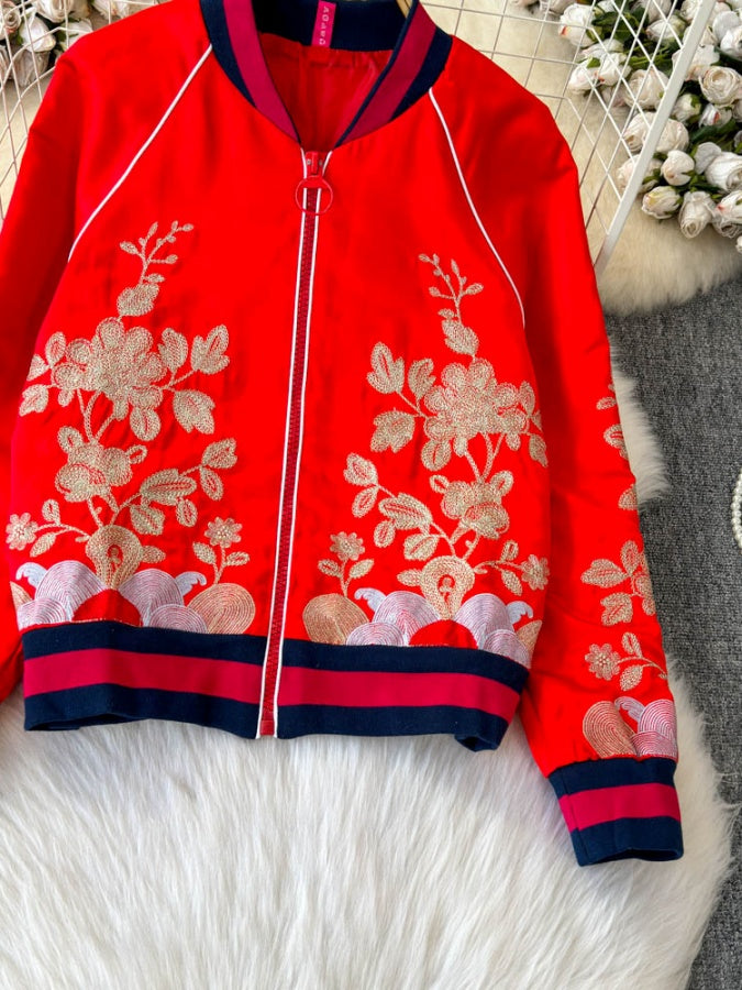 Flower Pattern Full Zip China Jacket X2908