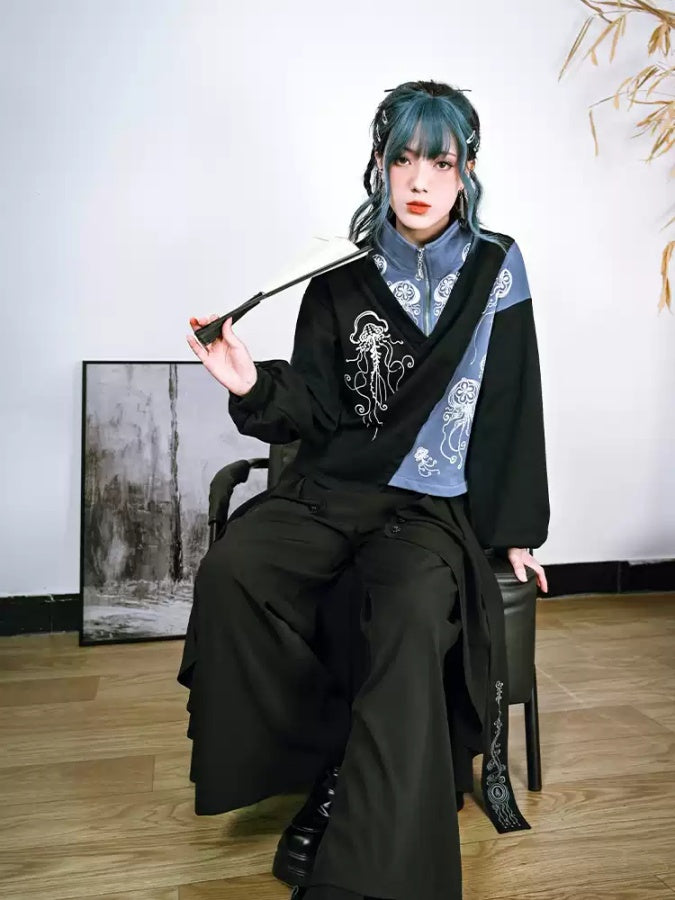 拼色不對稱半拉鍊套頭衫 X2870