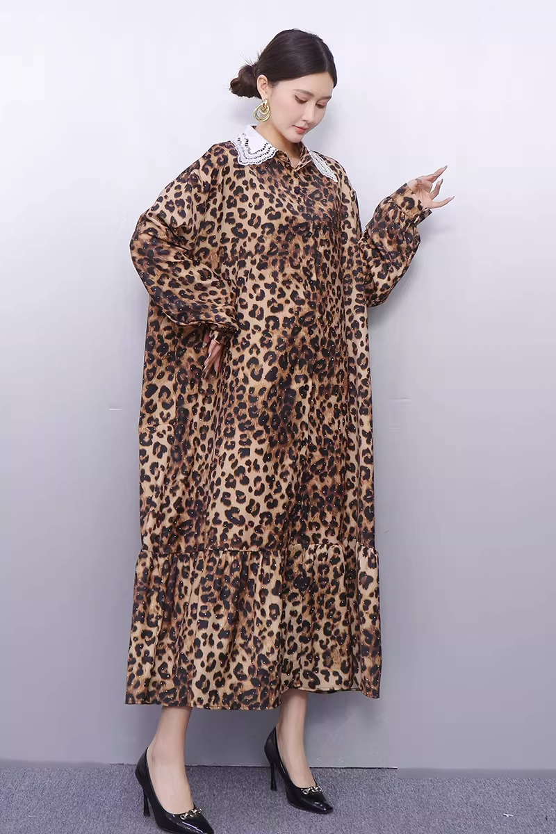 Leopard Print Long Shirt Dress X3520