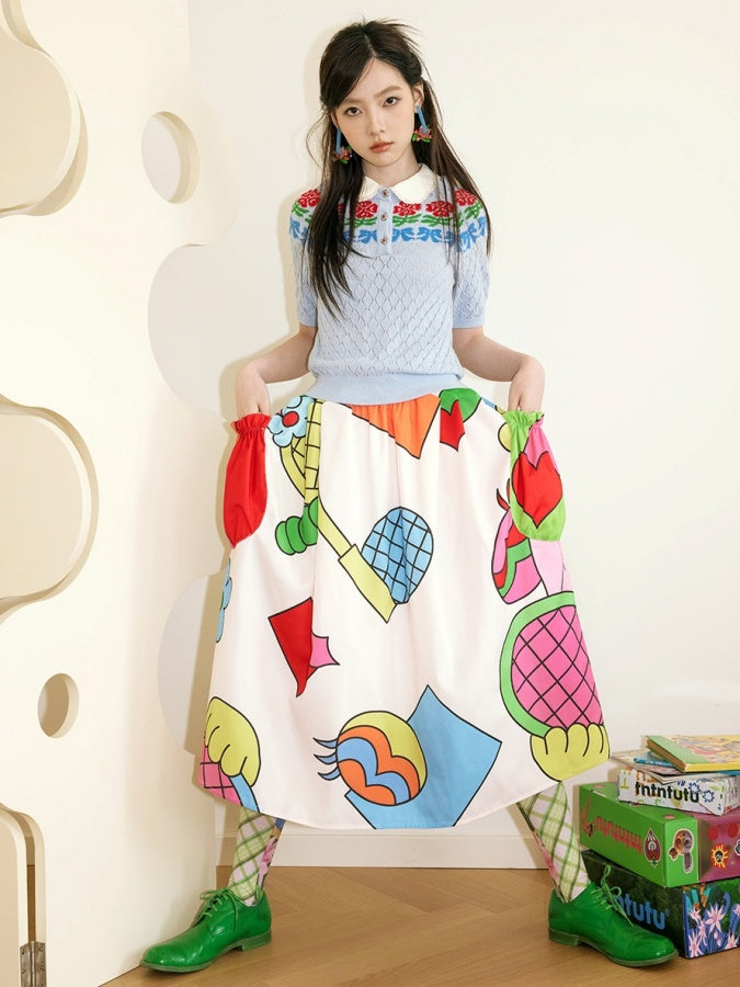 Colorful Graphic Flared Skirt X2703