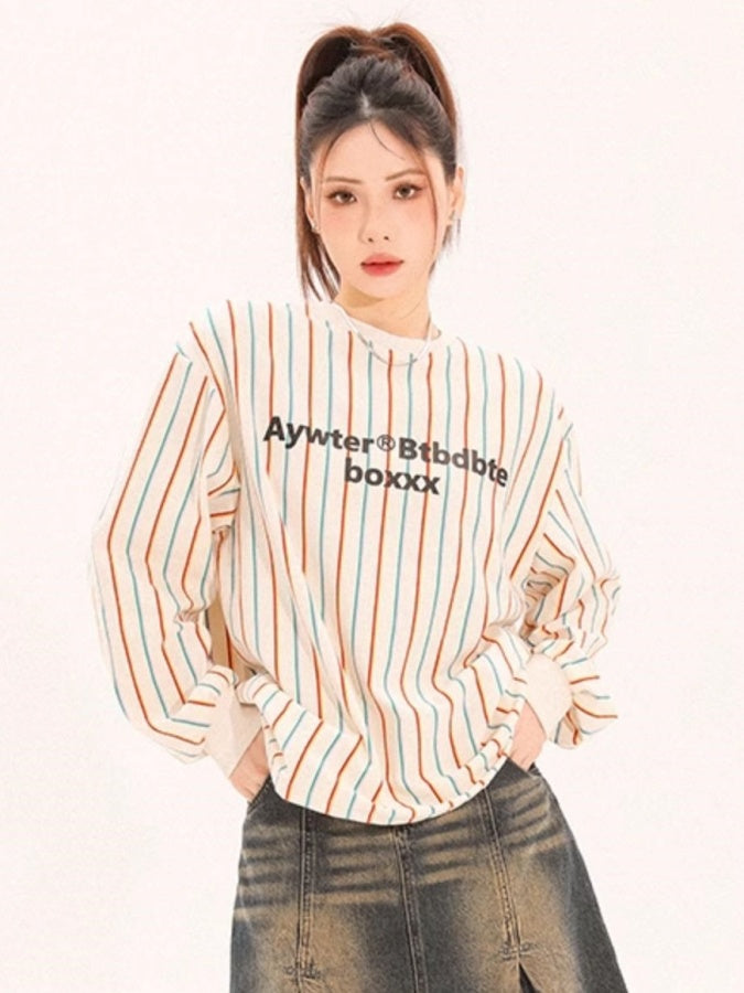 Y2K 彩色條紋套頭衫 X2671