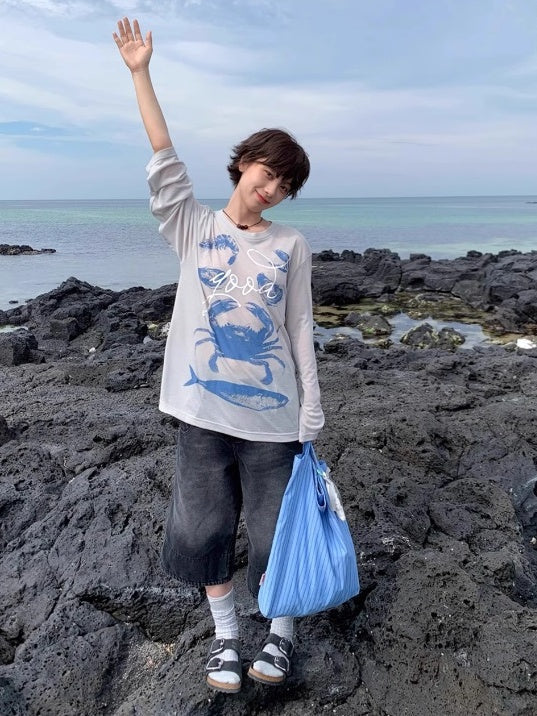 海鮮印花長袖上衣 X3178