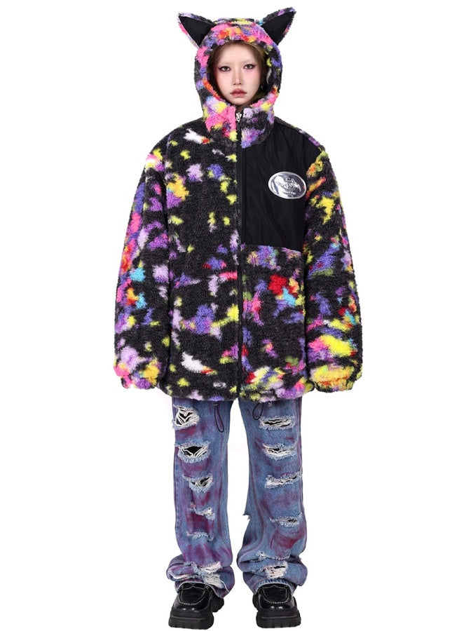 Colorful Boa Fleece Hoodie Jacket X2615