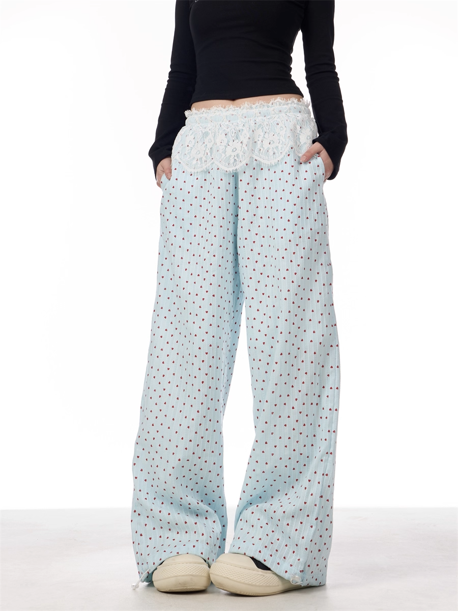 Lace Patchwork Wide-Leg Pants X3387