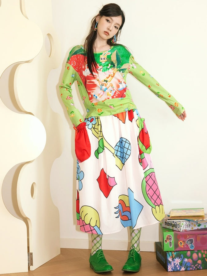 Colorful Graphic Flared Skirt X2703