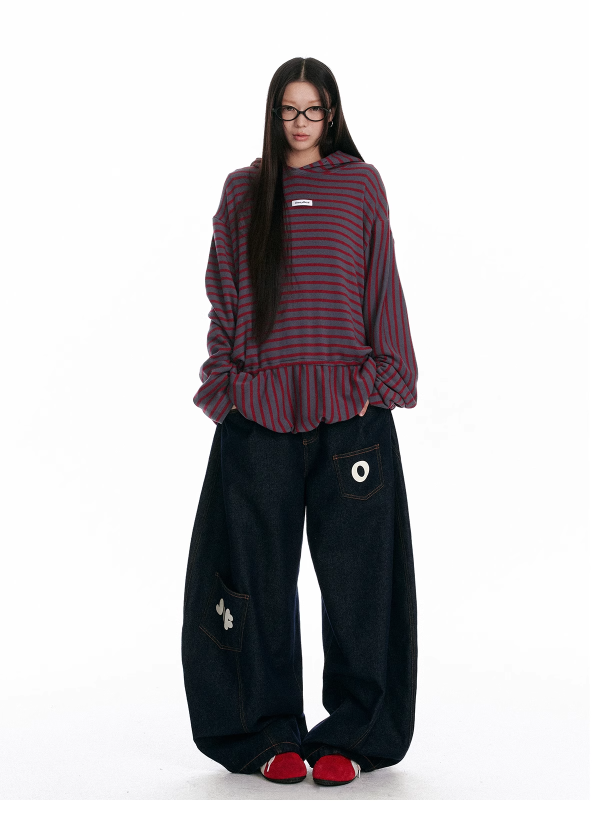 Striped Colorblock Oversized Hoodie X3328