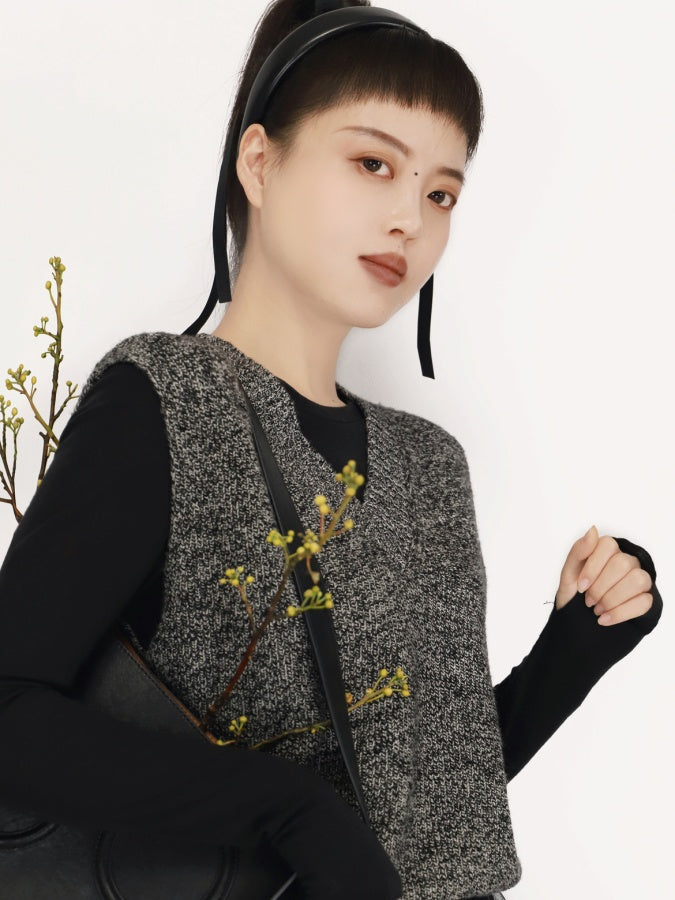 針織 V 領網眼袖洋裝 X2967