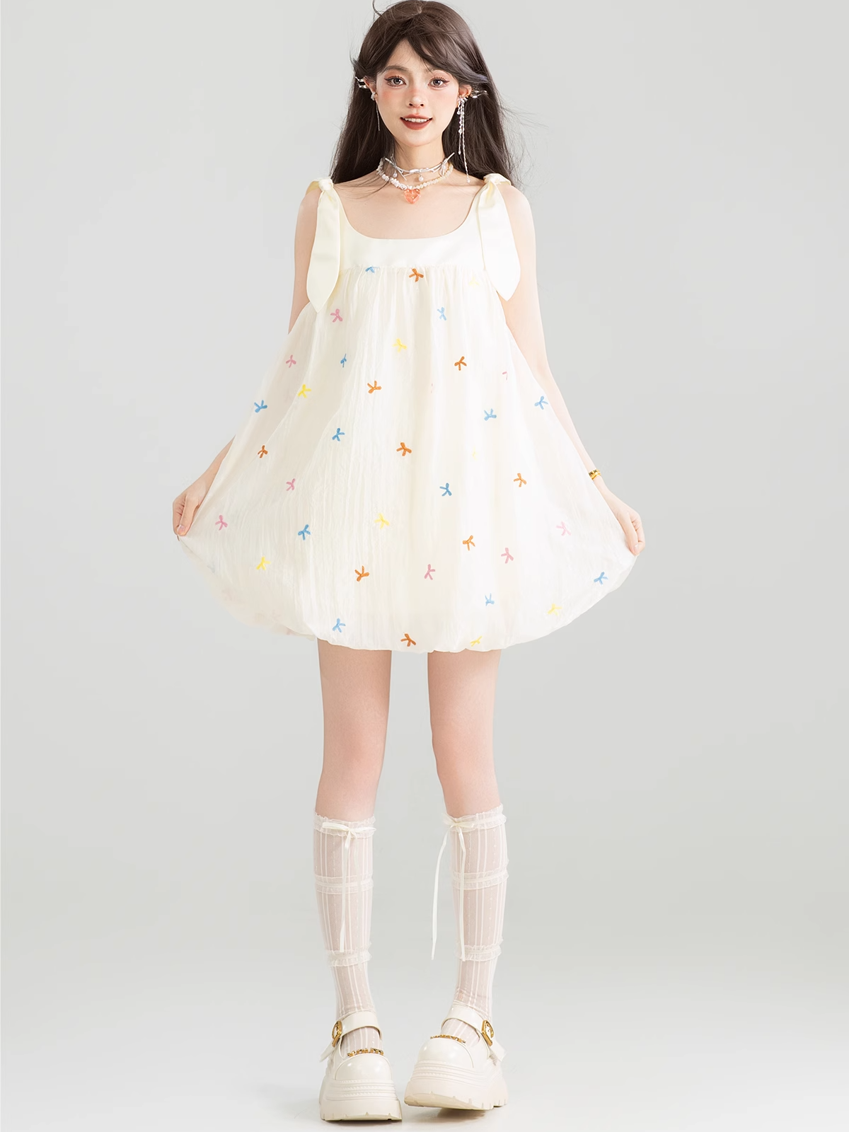Sleeveless Floral Embroidered Dress X3271