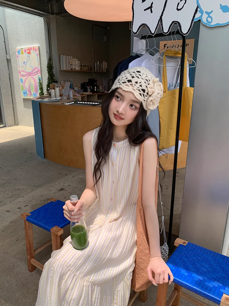 條紋無袖長裙 X3304