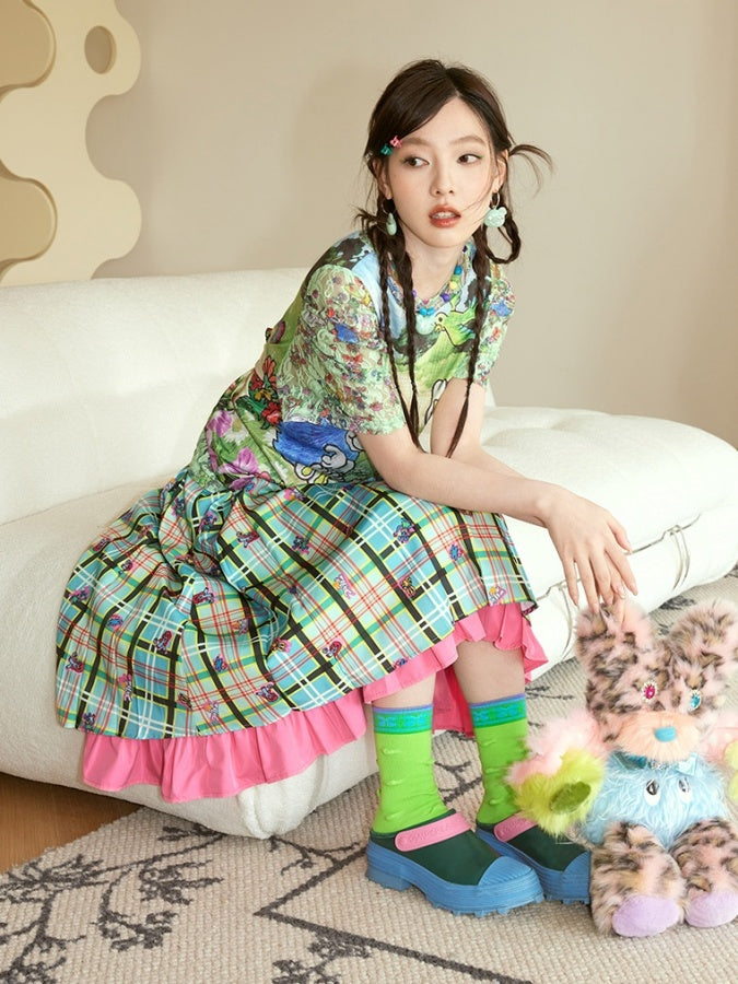 Fancy Check Pleated Skirt X2709