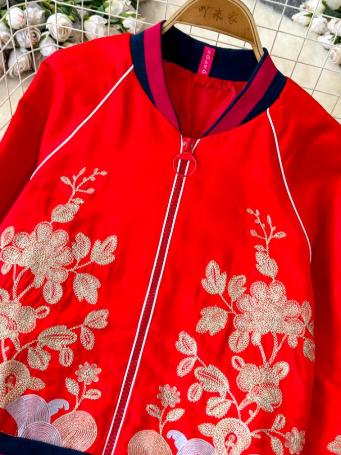 Flower Pattern Full Zip China Jacket X2908