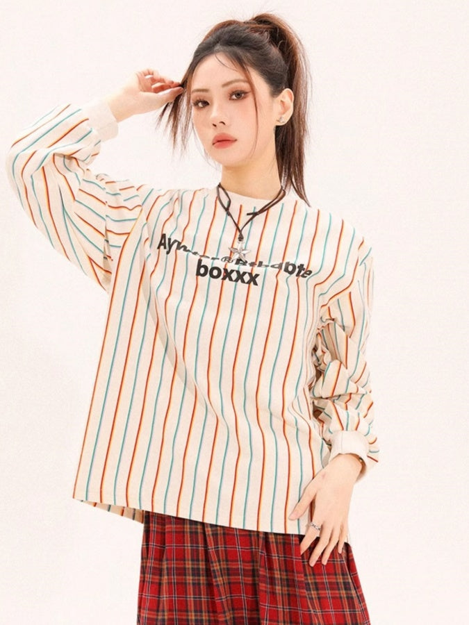 Y2K 彩色條紋套頭衫 X2671