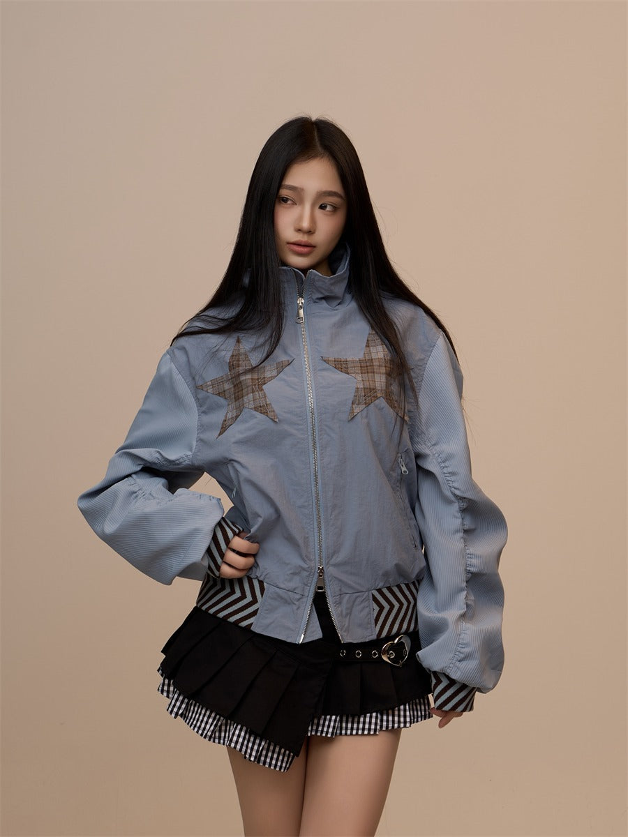 Spring New Black Plaid Star Oversized Jacket X3390
