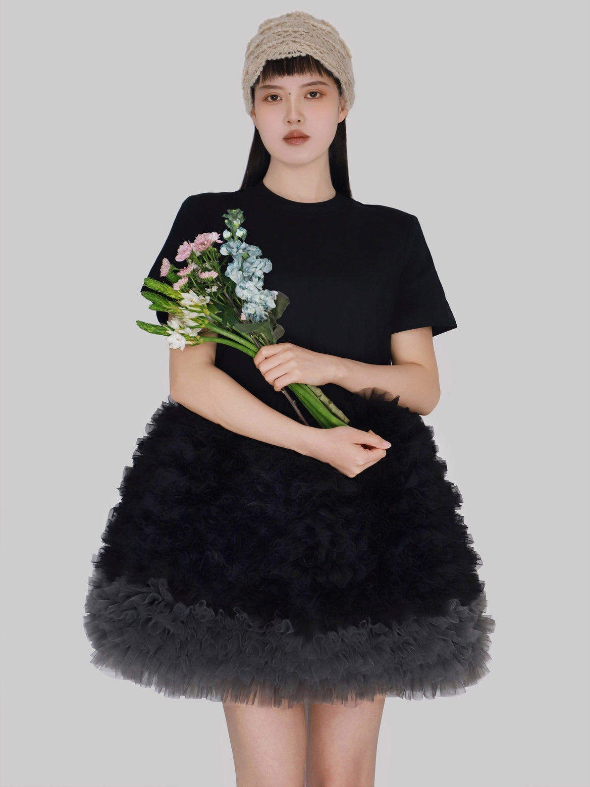 Mesh Bubble Patchwork Dress X3240