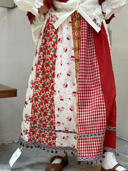 Vintage Country Patchwork Floral Long Skirt X3364