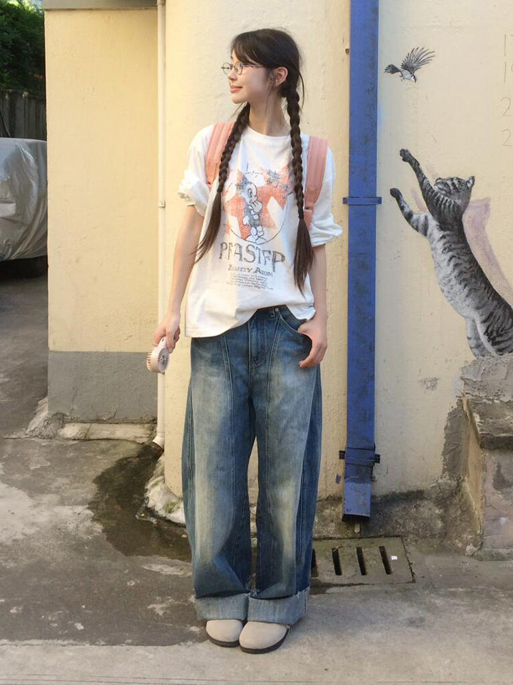 卡通印花長袖寬鬆T卹 X3048