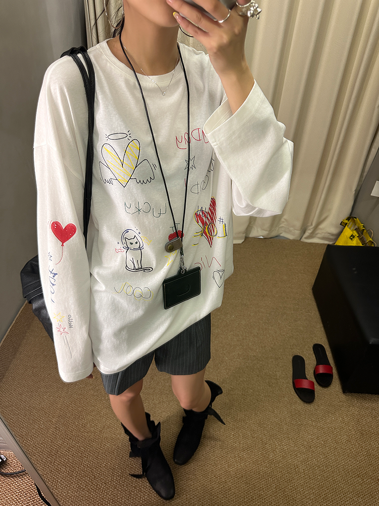 White Long Sleeve Printed T-Shirt X3222