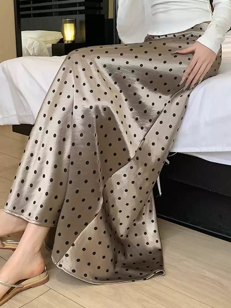 French Polka Dot Satin Skirt X3218
