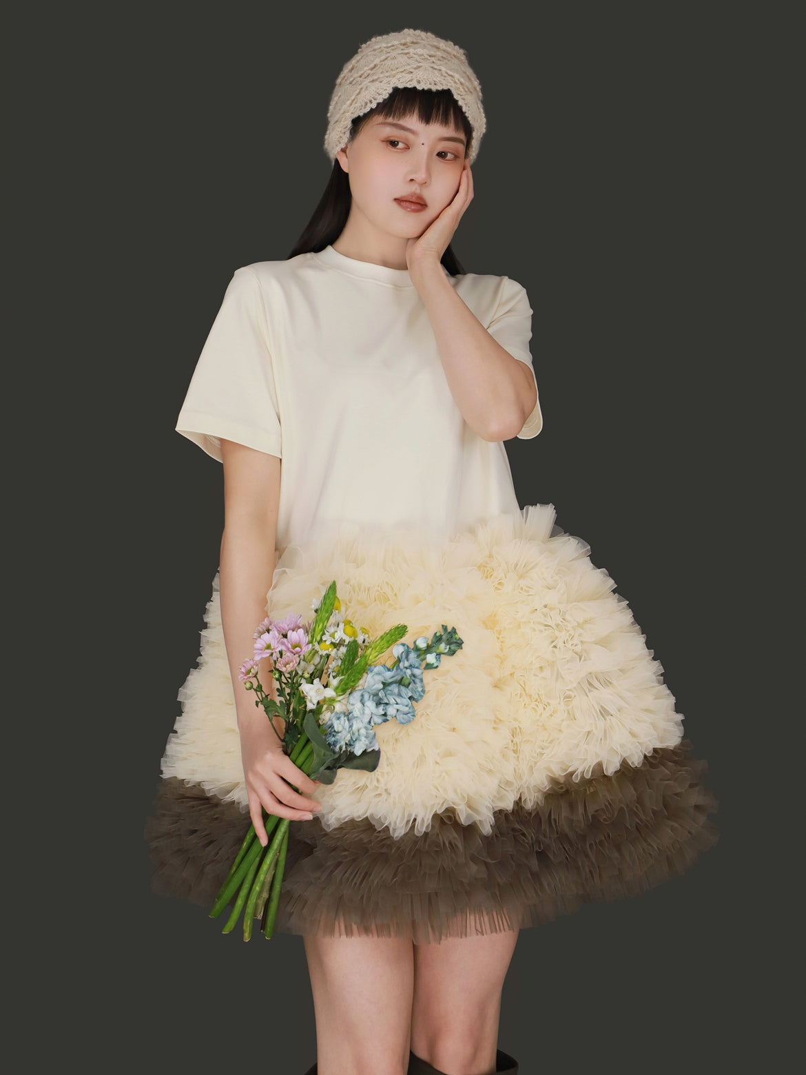 Mesh Bubble Patchwork Dress X3240