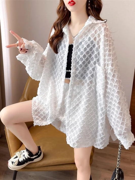 Plus Size Summer UV Shirt & Shorts 2Piece Set X3261