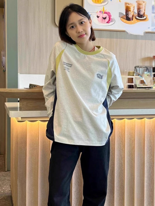 Splicing Contrast Long-Sleeved T-Shirt X3191