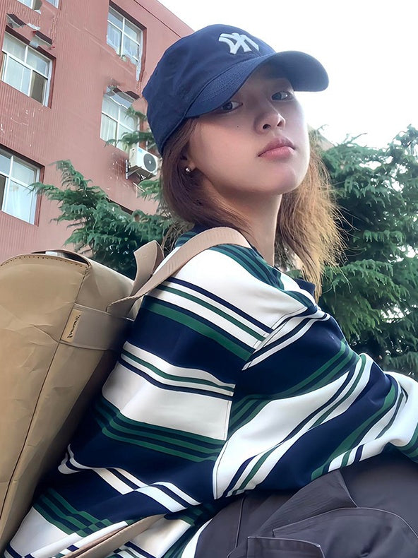 復古撞色條紋上衣 X3167