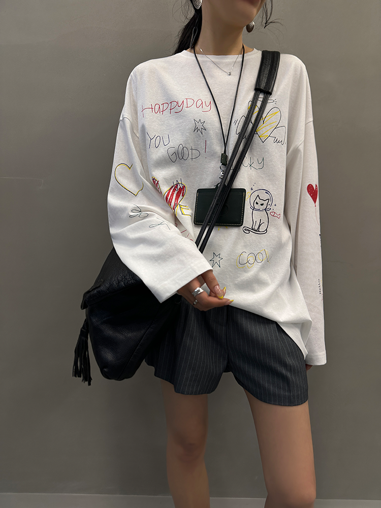 White Long Sleeve Printed T-Shirt X3222